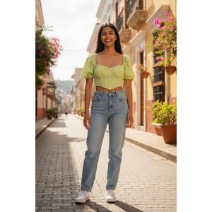 ASTR the Label Euphoria Corset Top M Lime Green Puff Sleeve Summer Pastel Neon